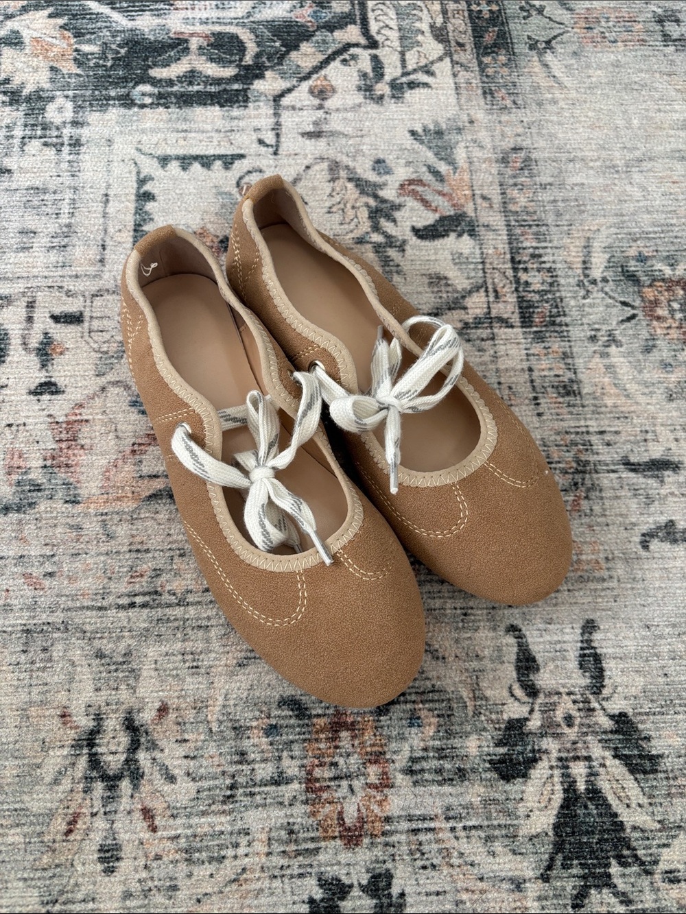 Tan Ballet Flats with Tie